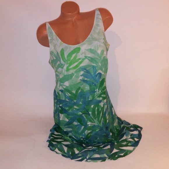 CAbi Green and Blue Leaf Print Midi Dress - Picture 4 of 10